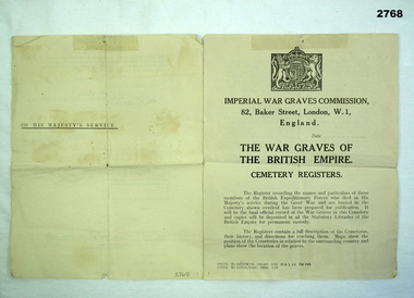 Application form for Commonwealth War Graves.