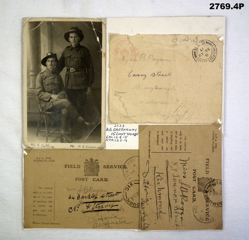 Photo with envelope and field service cards WW1.