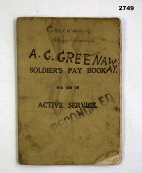 Soldiers pay book for Active service.