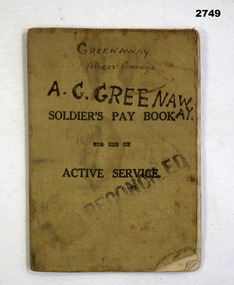 Soldiers pay book for Active service.