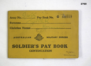 Financial record - PAY BOOK ARMY KOREA, 1944