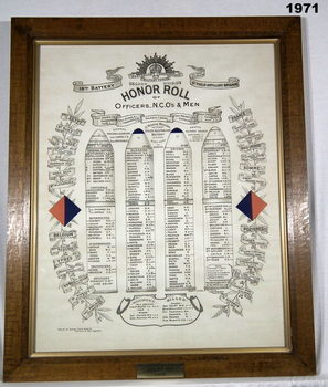 Framed 6th Field Artillery Brigade Honor roll