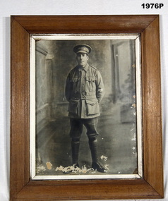 B 7 W photograph of a WW1 soldier framed.