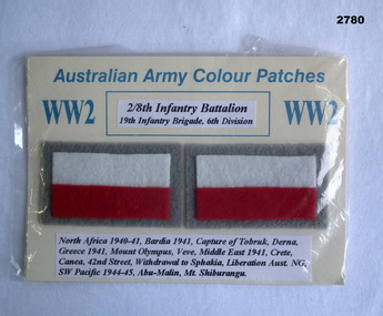 Two 2/8th Bn colour patches mounted with details.