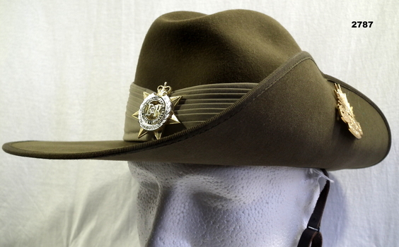 Slouch hat showing opposite side badges.