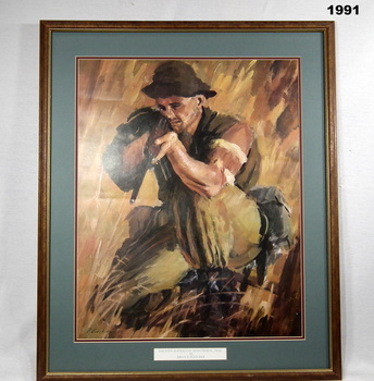 Colour print of a soldier with rifle Vietnam.