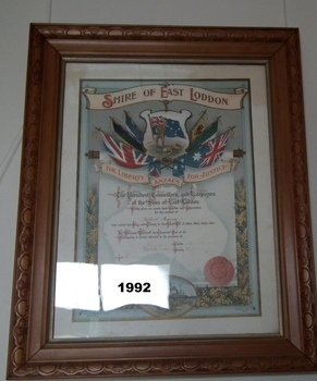 Framed certificate presented to Robert Badon.