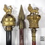 Wooden pike surmounted with a metal spear tip.