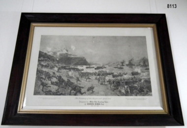 Black & white drawing of the Gallipoli landing.