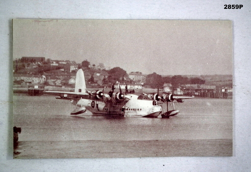 Photograph of a Sunderland Flying Boat on water.
