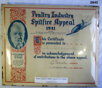 Certificate, Poultry industry Spitfire appeal.