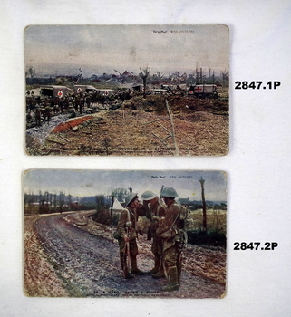 Colour postcard with RAMC WIA recovery.