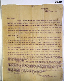Letter typed from France re a soldiers death.