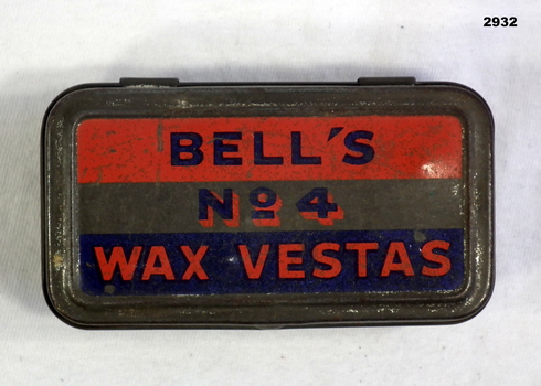 Small tin with label “Wax Vesta’s”
