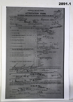 Army Attestation form for enlistment WW1.