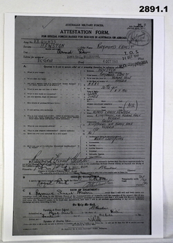 Army Attestation form for enlistment WW1.