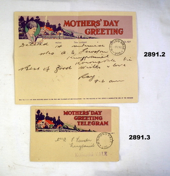 Mother’s Day greeting and same in a telegram.