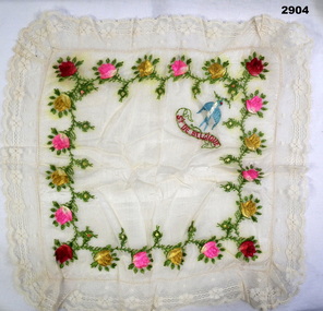 Silk embroidered handkerchief souvenir of Belgium.