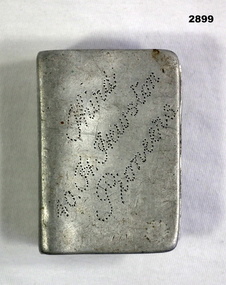 Metal match box holder inscribed 1917.