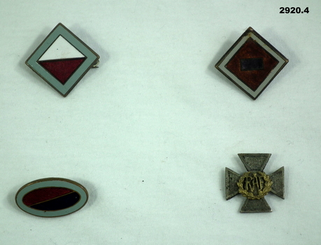 Four metal badges various unit  & association.