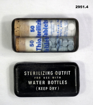 Water sterilisation kit in a tin.