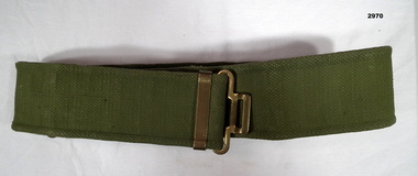 Green coloured standard Army issue webbing belt.