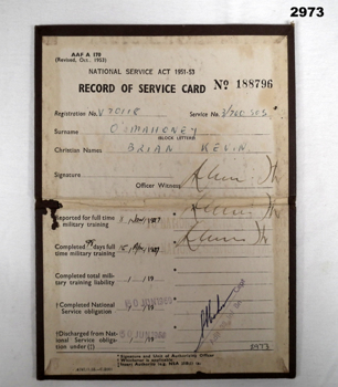 Service record for National service 1957 - 60