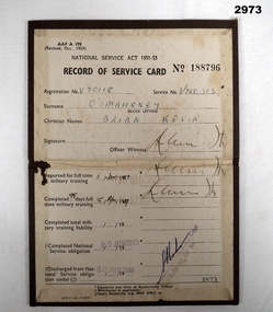 Service record for National service 1957 - 60