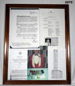 Collage of memorabilia and photos.