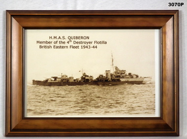 Sepia framed photo of a HMAS ship.