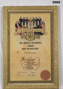 WW2 Shire certificate of service.