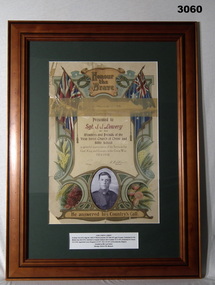 Certificate of service from a church to a soldier WW1.