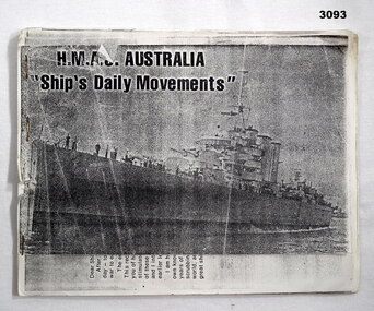 Booklet, HMAS Australia daily movements.