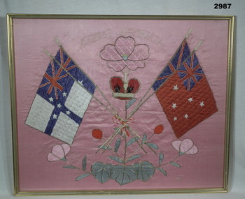 Embroidery with flags, Advance Australia.