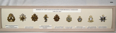 Badges framed from 1964 - 77 Passchendaele barracks bendigo.