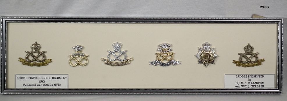 Badges of the South Staffordshire Regt UK.