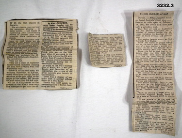 Newspaper clippings from WW2 re Darwin.