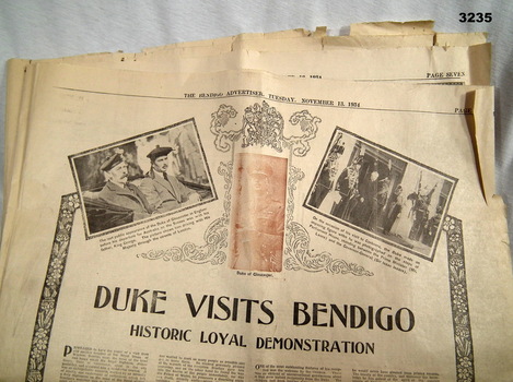Newspaper re Dukes visit in 1934.