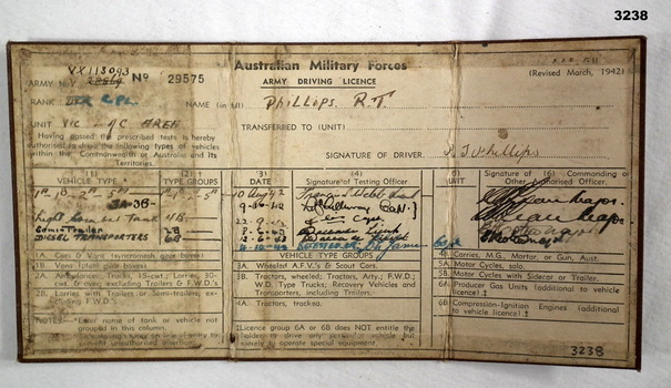 Folding Drivers Licence re WW2