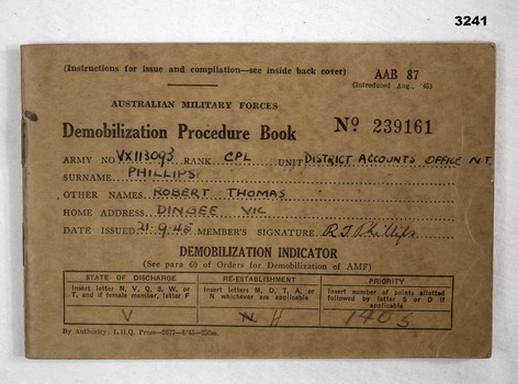 Demobilization procedure book WW2