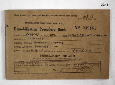 Demobilization procedure book WW2