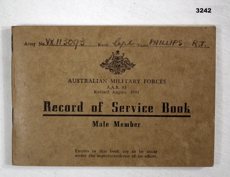 Record of Service book WW2 for males.