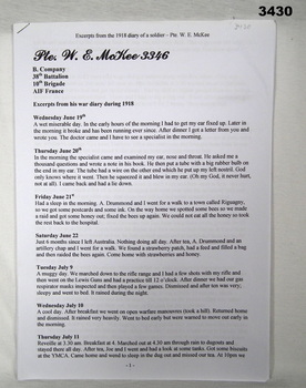 Extracts from a 1918 soldiers diary.