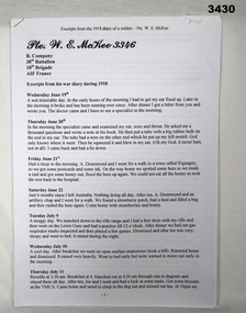 Extracts from a 1918 soldiers diary.