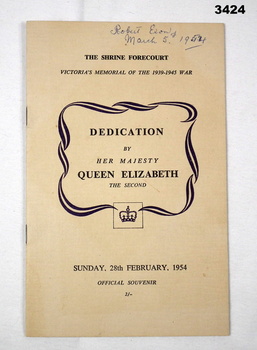 Booklet on the Melbourne Shrine of Remembrance 1954.