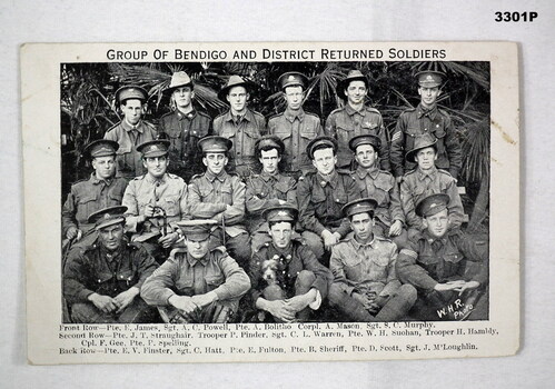 Post card photo showing a group of Bendigo soldiers.