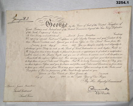 Certicate re appointment to be be an Officer WW1
