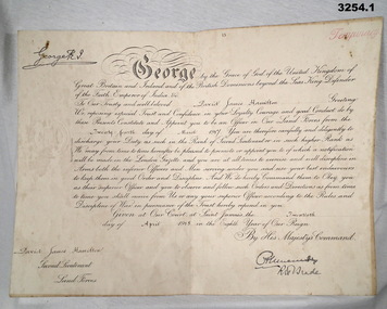 Certicate re appointment to be be an Officer WW1