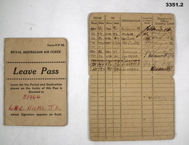 Leave passes re an RAAF member WW2.