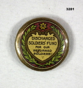 Badge re Discharged Soldiers fund raising.